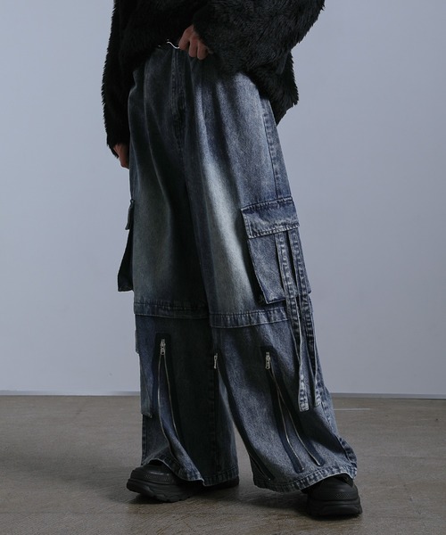LILL(リル)の「【12oz】ワイドストレートメタルZIPアシンメトリーカーゴデニムパンツ(デニムパンツ・メンズ・ブルー/ブラック・M/S/XL/L)」の21枚目の写真
