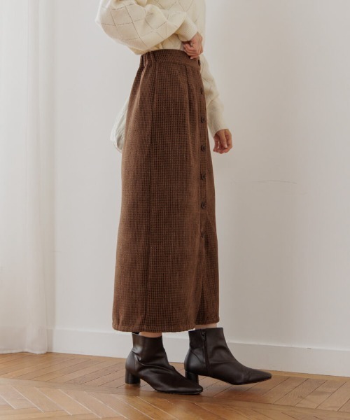 flower（フラワー）の「フラッフチェックスカート2（スカート・レディース・ブラウン/ブラック・FREE）」の4枚目の写真