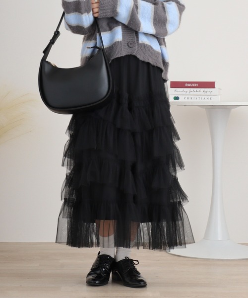 FUNALIVE（ファンアライブ）の「nohea　チュールラッフルティアードスカート（スカート・レディース・ミント/ダークグレー/ピンク/ブルー/ブラック・M）」の9枚目の写真