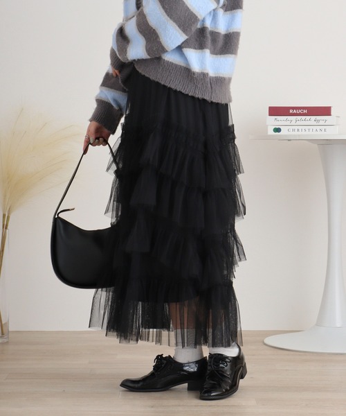 FUNALIVE（ファンアライブ）の「nohea　チュールラッフルティアードスカート（スカート・レディース・ミント/ダークグレー/ピンク/ブルー/ブラック・M）」の8枚目の写真
