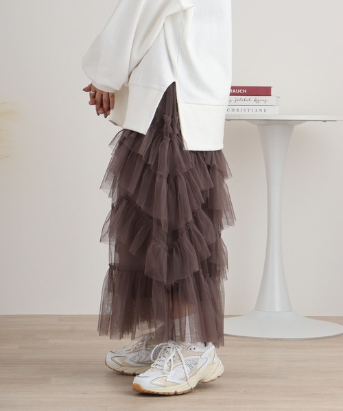 FUNALIVE（ファンアライブ）の「nohea　チュールラッフルティアードスカート（スカート・レディース・ミント/ダークグレー/ピンク/ブルー/ブラック・M）」の22枚目の写真