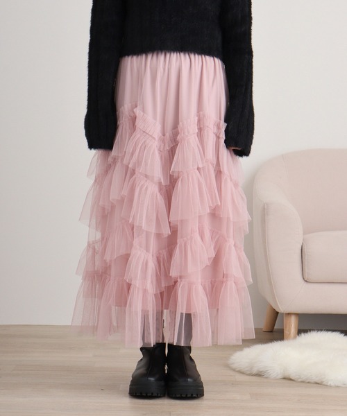 FUNALIVE（ファンアライブ）の「nohea　チュールラッフルティアードスカート（スカート・レディース・ミント/ダークグレー/ピンク/ブルー/ブラック・M）」の15枚目の写真