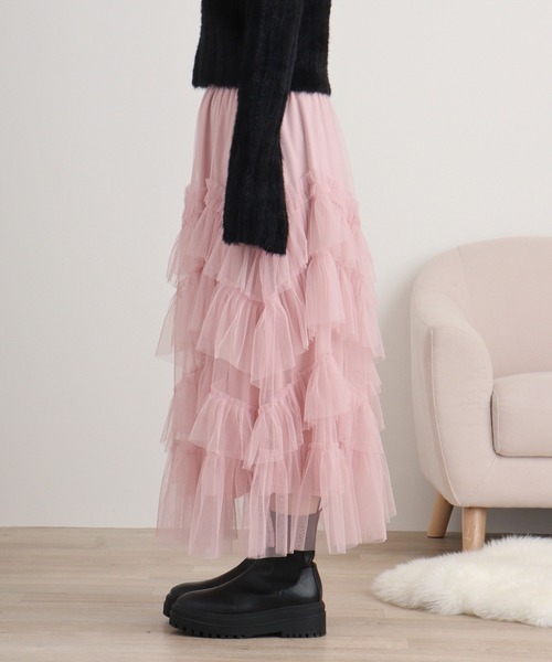 FUNALIVE（ファンアライブ）の「nohea　チュールラッフルティアードスカート（スカート・レディース・ミント/ダークグレー/ピンク/ブルー/ブラック・M）」の14枚目の写真
