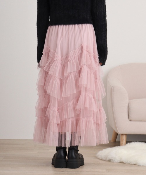 FUNALIVE（ファンアライブ）の「nohea　チュールラッフルティアードスカート（スカート・レディース・ミント/ダークグレー/ピンク/ブルー/ブラック・M）」の13枚目の写真