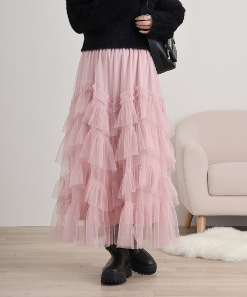 FUNALIVE（ファンアライブ）の「nohea　チュールラッフルティアードスカート（スカート・レディース・ミント/ダークグレー/ピンク/ブルー/ブラック・M）」の19枚目の写真