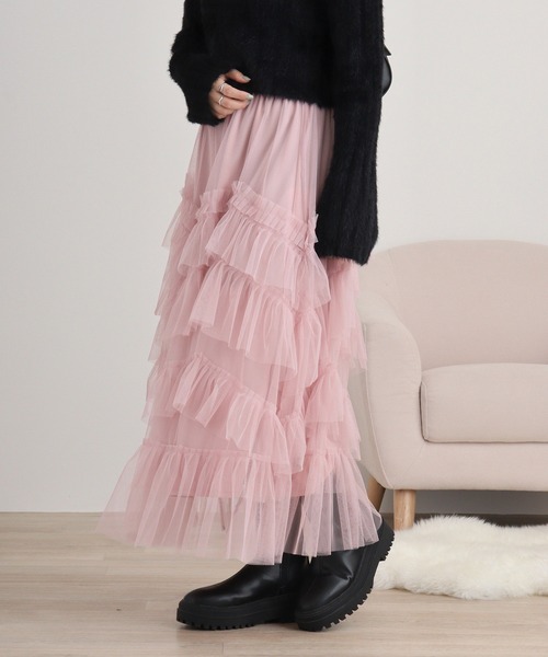 FUNALIVE（ファンアライブ）の「nohea　チュールラッフルティアードスカート（スカート・レディース・ミント/ダークグレー/ピンク/ブルー/ブラック・M）」の18枚目の写真
