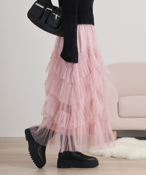 FUNALIVE（ファンアライブ）の「nohea　チュールラッフルティアードスカート（スカート・レディース・ミント/ダークグレー/ピンク/ブルー/ブラック・M）」の17枚目の写真