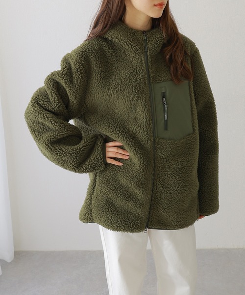 Lace Ladies(レースレディース)の「異素材 ポケット フード付き フリース ブルゾン(その他アウター・レディース・アイボリー/ブラック/グリーン・S/M/XL)」の3枚目の写真