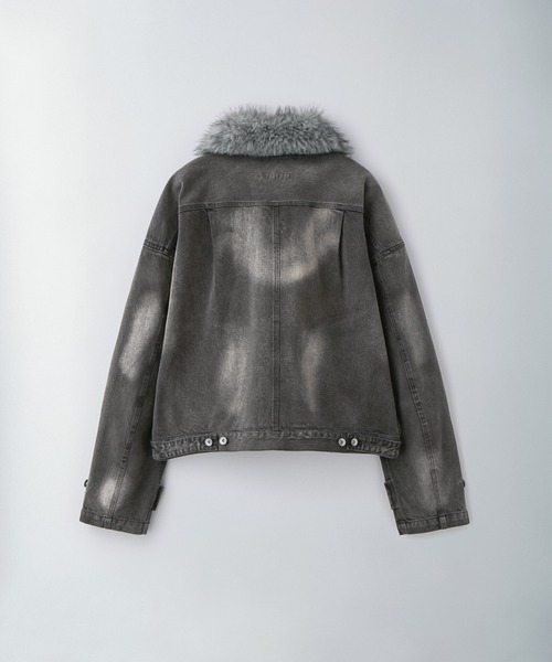セール】【Ruelle】Denim Jacket with Faux Fur Collar