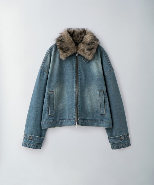 セール】【Ruelle】Denim Jacket with Faux Fur Collar / ブラスト