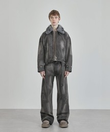 Ruelle（ルーエル）の「【Ruelle】Denim Jacket with Faux Fur Collar / ブラストウォッシュ加工クロップド丈フェイクファーデニムジャケット（デニムジャケット）」