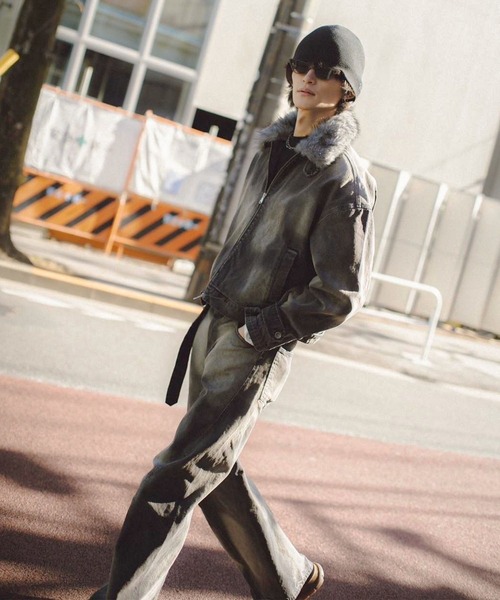セール】【Ruelle】Denim Jacket with Faux Fur Collar / ブラスト