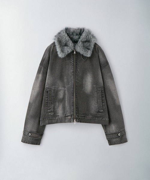 セール】【Ruelle】Denim Jacket with Faux Fur Collar