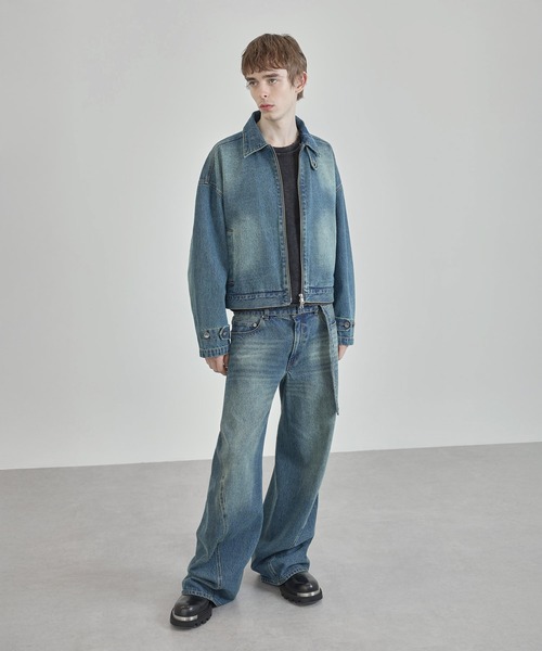 Ruelle】Denim Jacket with Faux Fur Collar / ブラストウォッシュ加工