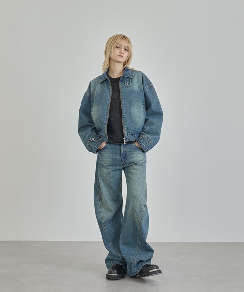 セール】【Ruelle】Denim Jacket with Faux Fur Collar / ブラスト