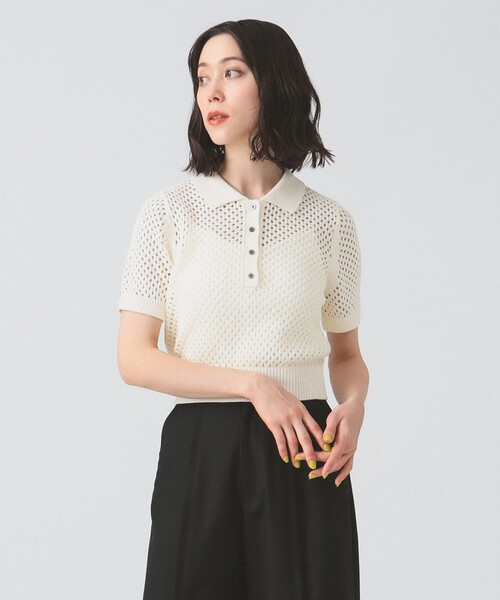 Ray BEAMS（レイビームス）の「メッシュ ニット ポロシャツ（ポロシャツ・レディース・ダークブラウン/レッド/オフホワイト・ONE SIZE）」の20枚目の写真