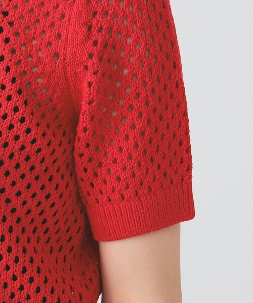 Ray BEAMS（レイビームス）の「メッシュ ニット ポロシャツ（ポロシャツ・レディース・ダークブラウン/レッド/オフホワイト・ONE SIZE）」の9枚目の写真