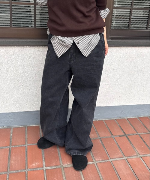 INTER FACTORY（インターファクトリー）の「あいり-SNAP WIDE CARGO DENIM/スナップワイドカーゴデニム made by inter factory（デニムパンツ・レディース・ブルー/ブラック・SMALL/MEDIUM）」の18枚目の写真