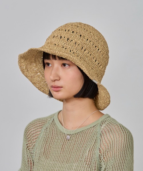 OVERRIDE(オーバーライド)の「OVERRIDE W PAPER CROCHET SUN HAT / オーバーライド(ハット・レディース・ピンク/ネイビー/ベージュ・M/57.5cm)」の4枚目の写真