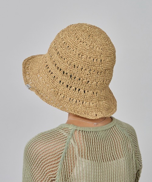OVERRIDE(オーバーライド)の「OVERRIDE W PAPER CROCHET SUN HAT / オーバーライド(ハット・レディース・ピンク/ネイビー/ベージュ・M/57.5cm)」の6枚目の写真