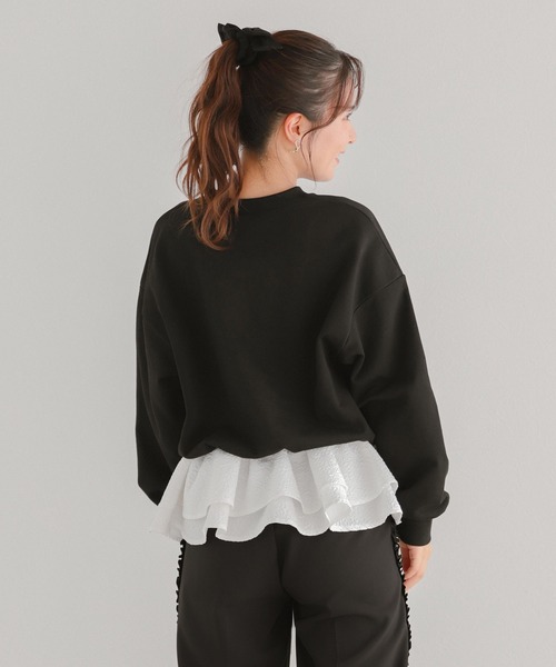 裾フリルジャガードドッキングスウェットfit more