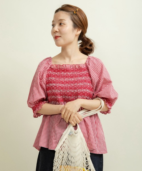Dot＆Stripes CHILD WOMAN（ドットアンドストライプス　チャイルドウーマン）の「60sギンガム スモッキングブラウス（シャツ/ブラウス・レディース・ブラック/レッド・FREE）」の22枚目の写真
