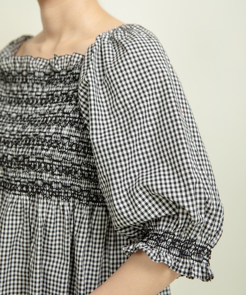SHE Tokyo ギンガム　ブラウス　Sonia gingham AMBIDEX Store ○60sギンガム スモッキングブラウス(F クロ