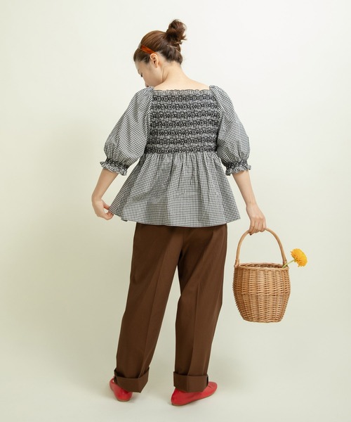 Dot＆Stripes CHILD WOMAN（ドットアンドストライプス　チャイルドウーマン）の「60sギンガム スモッキングブラウス（シャツ/ブラウス・レディース・ブラック/レッド・FREE）」の9枚目の写真