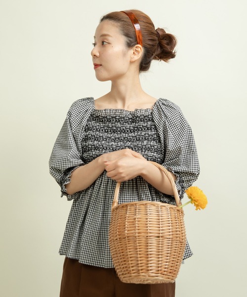lily*さま専用。☆nude vintageスモッキングカラーブラウス セール】60sギンガム スモッキングブラウス（シャツ/ブラウス