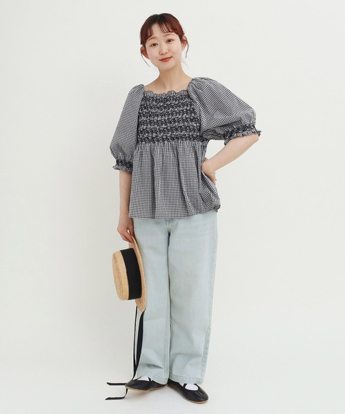 Dot＆Stripes CHILD WOMAN（ドットアンドストライプス　チャイルドウーマン）の「60sギンガム スモッキングブラウス（シャツ/ブラウス・レディース・ブラック/レッド・FREE）」の19枚目の写真