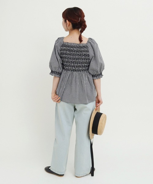 Dot＆Stripes CHILD WOMAN（ドットアンドストライプス　チャイルドウーマン）の「60sギンガム スモッキングブラウス（シャツ/ブラウス・レディース・ブラック/レッド・FREE）」の21枚目の写真