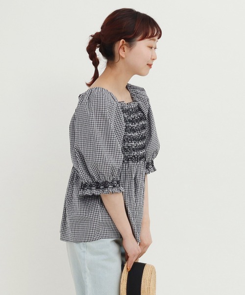 Dot＆Stripes CHILD WOMAN（ドットアンドストライプス　チャイルドウーマン）の「60sギンガム スモッキングブラウス（シャツ/ブラウス・レディース・ブラック/レッド・FREE）」の17枚目の写真