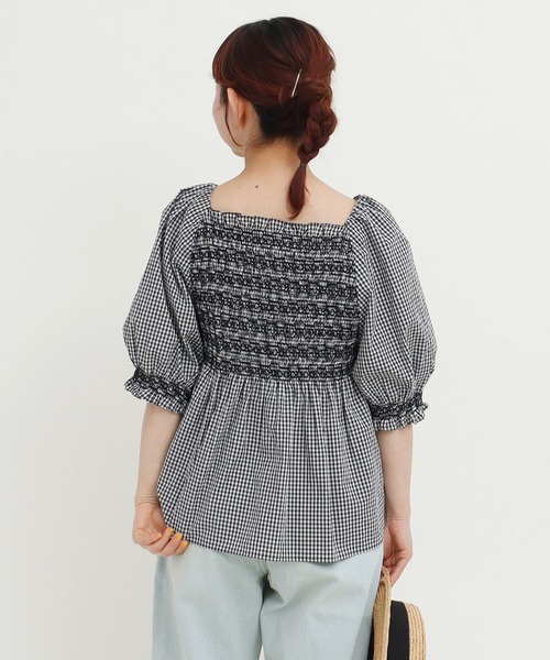 Dot＆Stripes CHILD WOMAN（ドットアンドストライプス　チャイルドウーマン）の「60sギンガム スモッキングブラウス（シャツ/ブラウス・レディース・ブラック/レッド・FREE）」の18枚目の写真