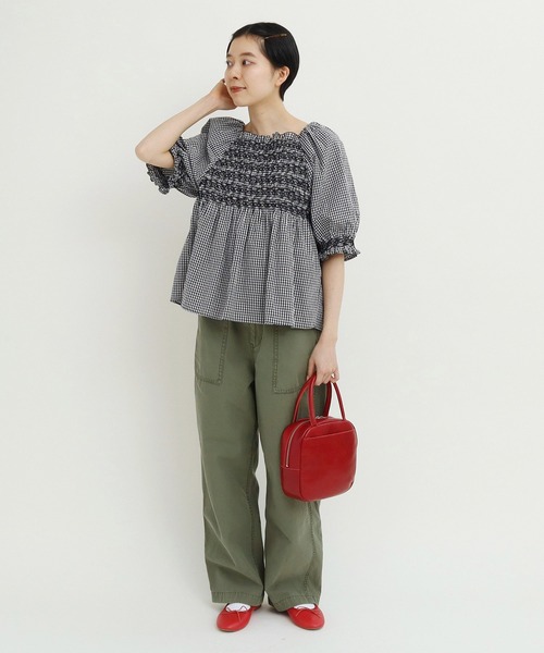 Dot＆Stripes CHILD WOMAN（ドットアンドストライプス　チャイルドウーマン）の「60sギンガム スモッキングブラウス（シャツ/ブラウス・レディース・ブラック/レッド・FREE）」の13枚目の写真