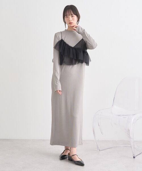 earth music&ecology(アースミュージックアンドエコロジー)の「SET2点アシメチュールビスチェ+ワンピース(ワンピース・レディース・ライトグレー/ブラック/ベージュ・S/M)」の14枚目の写真