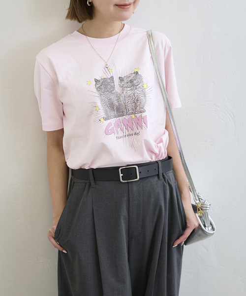 GANNI ガニー　ロゴ入りオーバーサイズTシャツ　カットソー　トップス　ピンク GANNI(ガニー)】SUN RELAXED TSHIRT|allureville OFFICIAL SITE