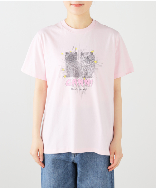 GANNI ガニー　ロゴ入りオーバーサイズTシャツ　カットソー　トップス　ピンク GANNI ガニー ロゴ入りオーバーサイズTシャツ カットソー