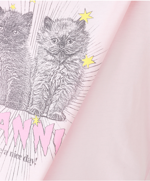 GANNI 猫イラスト Tシャツ ピンク GANNI / ガニー Basic Jersey Kittens Relaxed Tシャツ（Tシャツ