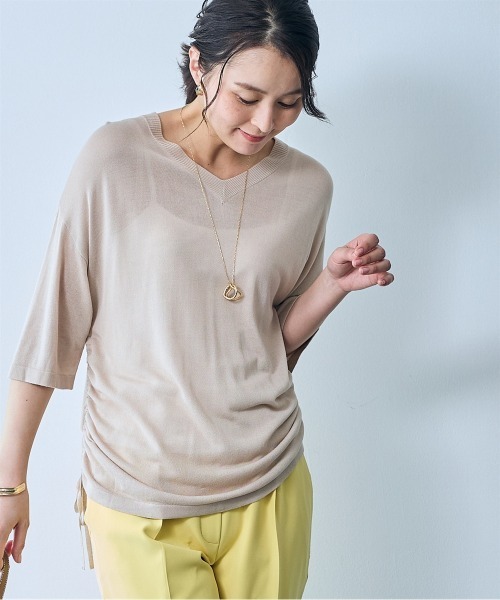 SMILE LAND（スマイルランド）の「ドロストシアーニットプルオーバー＜大きいサイズ有＞【OtonaSMILE】（ニット/セーター・レディース・ブラック/ベージュ・5L/4L/3L/LL/L/M）」の3枚目の写真