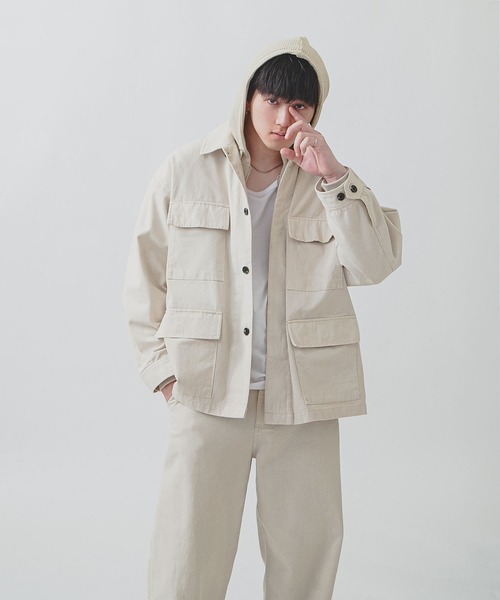 ZIP FIVE -White Line-(ジップファイブホワイトライン)の「【White Line】 COTTON CANVAS ユーティリティー ジャケット(カバーオール・メンズ・ブラック/ブラック系/オフホワイト・MEDIUM/LARGE/SMALL)」の18枚目の写真