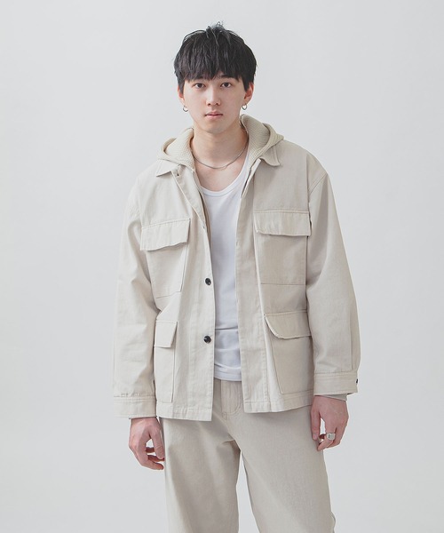ZIP FIVE -White Line-(ジップファイブホワイトライン)の「【White Line】 COTTON CANVAS ユーティリティー ジャケット(カバーオール・メンズ・ブラック/ブラック系/オフホワイト・MEDIUM/LARGE/SMALL)」の20枚目の写真