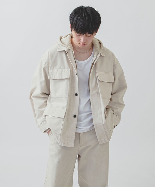 ZIP FIVE -White Line-(ジップファイブホワイトライン)の「【White Line】 COTTON CANVAS ユーティリティー ジャケット(カバーオール・メンズ・ブラック/ブラック系/オフホワイト・MEDIUM/LARGE/SMALL)」の22枚目の写真