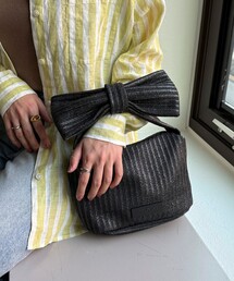 fredy emue | 【HELOYSE/エロイーズ】フェイクラフィアリボンポーチバッグ(ハンドバッグ)