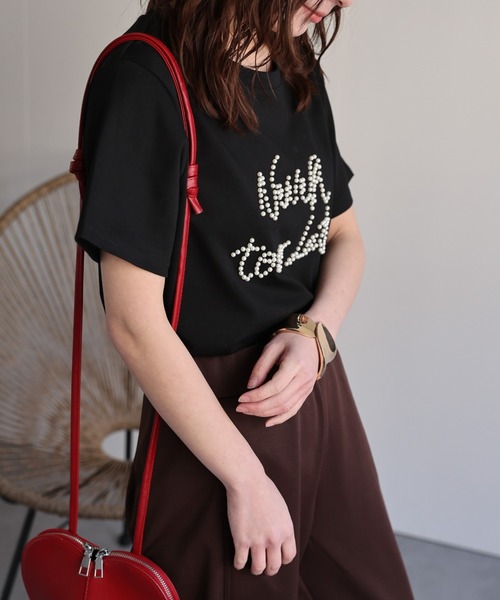 ap retro（アプレトロ）の「パールロゴ刺繍Teeシャツ（Tシャツ/カットソー・レディース・グレー/ブラック・FREE）」の9枚目の写真