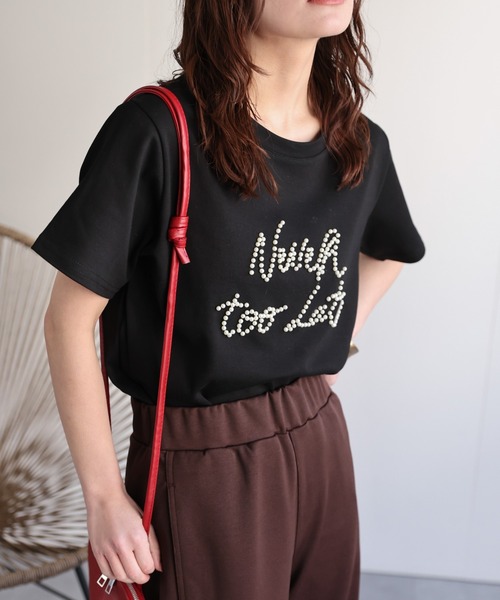 セール】パールロゴ刺繍Teeシャツ（Tシャツ/カットソー）｜ap