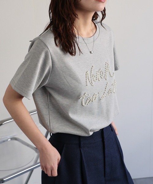 ap retro（アプレトロ）の「パールロゴ刺繍Teeシャツ（Tシャツ/カットソー・レディース・グレー/ブラック・FREE）」の4枚目の写真