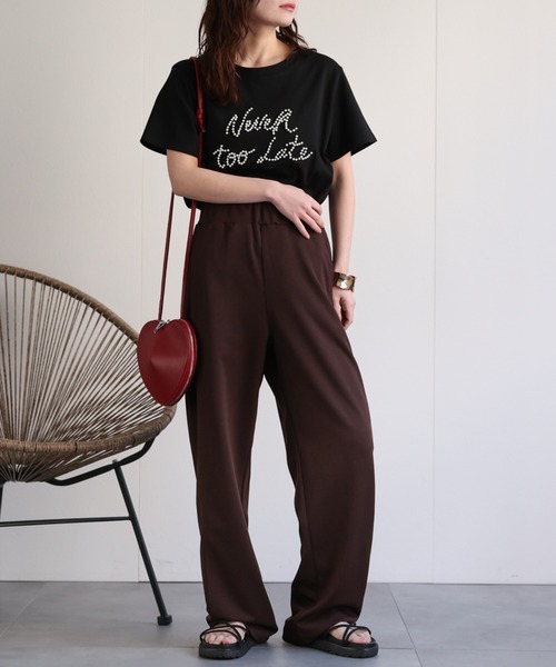 ap retro（アプレトロ）の「パールロゴ刺繍Teeシャツ（Tシャツ/カットソー・レディース・グレー/ブラック・FREE）」の6枚目の写真