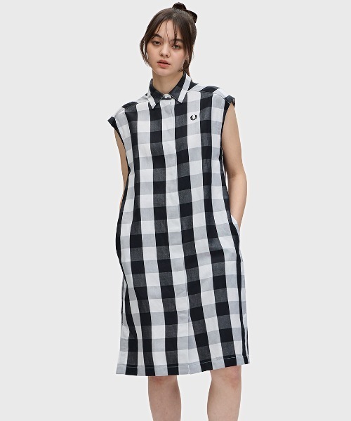 【予約販売品】 Monochrome Check Dress／モノクロチェックワンピース Shirt ワンピース