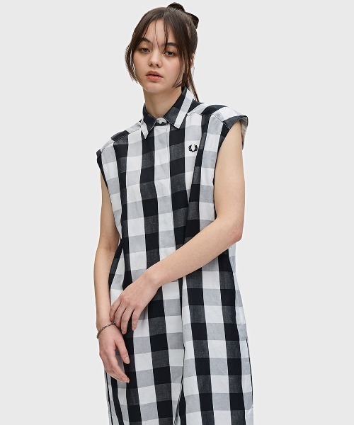 【2wayスタイリング】FRED PERRY Check Shirt Dress ワンピース Monochrome Check Shirt Dress／モノクロチェックワンピース