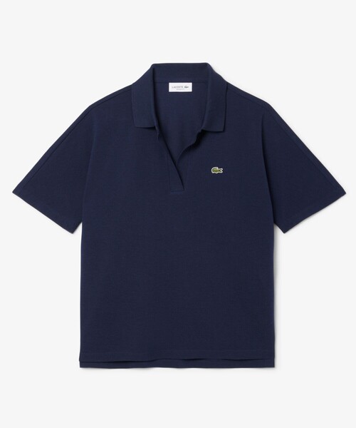 LACOSTE（ラコステ）の「サイドスリット スキッパーネック ドレープポロシャツ（ポロシャツ・レディース・ブラック/ホワイト/ネイビー・S/M/XS/L）」の3枚目の写真